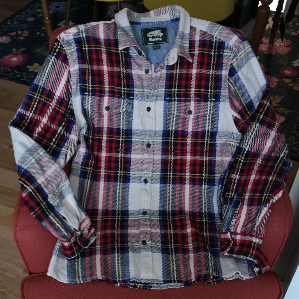 NWOT Roots Men's Red Plaid Thick Outdoor Shirt Size XXL Never Worn 100% Cotton